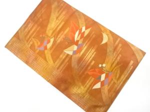 未使用品　変わり横段に幾何学・花模様織り出し　名古屋帯